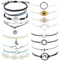Fashion Create Wax Cord Bracelets, with Tibetan Style, plated, Bohemian style & Unisex & adjustable, more colors for choice, Length:Approx 14-28 cm, Sold By Set