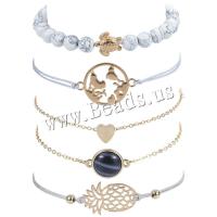 Bracelet châle , alliage de zinc, avec Cordon de noeud & turquoise, Placage de couleur d'or, 5 pièces & unisexe & réglable, Longueur:Environ 14-28 cm, Vendu par fixé