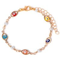 Bracelet Evil Eye bijoux, alliage de zinc, avec 5cm chaînes de rallonge, Placage de couleur d'or, motif de mauvais œil & pour femme & émail, plus de couleurs à choisir, protéger l'environnement, sans nickel, plomb et cadmium, Longueur:17 cm, Vendu par PC