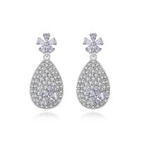 Cubic Zirconia Micro Pave Brass Earring, Teardrop, platinum color plated, micro pave cubic zirconia & for woman, nickel, lead & cadmium free, 12x26.30mm, Sold By Pair
