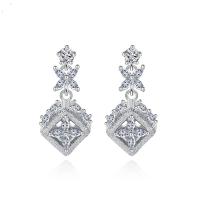 Cubic Zirconia Micro Pave Brass Earring, platinum color plated, micro pave cubic zirconia & for woman, nickel, lead & cadmium free, 9.60x22.20mm, Sold By Pair
