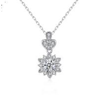 Cubic Zircon Micro Pave Brass Necklace with 5cm extender chain Flower platinum color plated micro pave cubic zirconia & for woman nickel lead & cadmium free Sold By PC