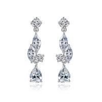 Cubic Zirconia Micro Pave Brass Earring, platinum color plated, micro pave cubic zirconia & for woman, nickel, lead & cadmium free, 5.30x27.60mm, Sold By Pair