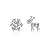 Asymmetric Earrings, Brass, Deer, platinum color plated, micro pave cubic zirconia & for woman, nickel, lead & cadmium free, 10x9mm,9.4x11.4mm, Sold By Pair