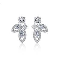 Cubic Zirconia Micro Pave Brass Earring Leaf platinum color plated micro pave cubic zirconia & for woman nickel lead & cadmium free Sold By Pair