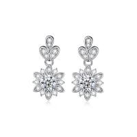 Cubic Zirconia Micro Pave Brass Earring, Flower, platinum color plated, micro pave cubic zirconia & for woman, nickel, lead & cadmium free, 9.20x16.40mm, Sold By Pair