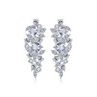 Cubic Zirconia Micro Pave Brass Earring, platinum color plated, micro pave cubic zirconia & for woman, nickel, lead & cadmium free, 17.70x47.70mm, Sold By Pair