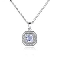 Cubic Zircon Micro Pave Brass Necklace with 5cm extender chain Square platinum color plated micro pave cubic zirconia & for woman nickel lead & cadmium free Length 40 cm Sold By PC