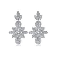 Cubic Zirconia Micro Pave Brass Earring, Flower, platinum color plated, micro pave cubic zirconia & for woman, nickel, lead & cadmium free, 22.80x38.50mm, Sold By Pair