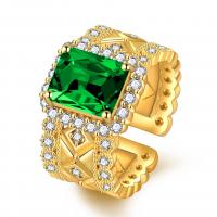 Rhinestone палец кольцо, Латунь, плакирован золотом, Женский & со стразами, размер:6-8, продается PC