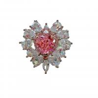 Anilo de dedo, metal, Corazón, chapado en platina real, ajustable & para mujer & con diamantes de imitación, tamaño:6-8, Vendido por UD