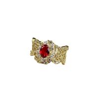 Rhinestone палец кольцо, Латунь, плакирован золотом, регулируемый & Женский & со стразами, размер:6-8, продается PC