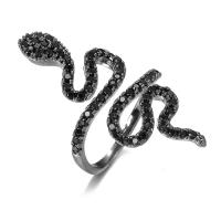 Cubique anneau en laiton Circonia Micro Pave, serpent, Placage, pavé de micro zircon & pour femme, noire, Vendu par PC