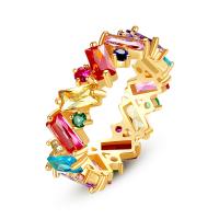 Kubieke Circonia Micro Pave Brass Ring, Messing, Geometrisch Patroon, plated, verschillende grootte voor keus & micro pave zirconia & voor vrouw, meer kleuren voor de keuze, Maat:6-9, Verkocht door PC