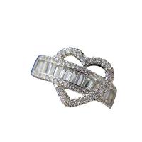 Rhinestone Finger Ring Brass Heart platinum plated adjustable & for woman & with rhinestone & hollow Sold By PC