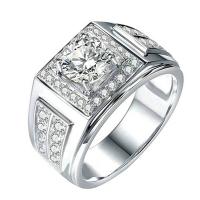 Anilo de dedo, metal, Patrón Geométrico, chapado en platina real, ajustable & para hombre & con diamantes de imitación, Vendido por UD