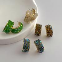 Crystal örhängen, Mässing, med Kristall, guldfärg pläterade, mode smycken & för kvinna, fler färger för val, nickel, bly och kadmium gratis, 25mm, Säljs av Par