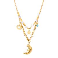 Titanstahl Halskette, mit Kunststoff Perlen, mit Verlängerungskettchen von 1.97inch, Doppelschicht & Modeschmuck & für Frau, goldfarben, Länge:ca. 17.32 ZollInch, verkauft von PC