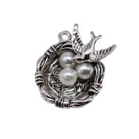 Tibetan Style Pendants, with Plastic Pearl, Bird Nest, plated, vintage & DIY, more colors for choice, nickel, lead & cadmium free, 24x25mm, Sold By PC
