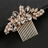 Decorative Hair Combs, Tibetan Style, with Glass Rhinestone & Plastic Pearl, fashion jewelry & for woman, more colors for choice, nickel, lead & cadmium free, 100x70mm, Sold By PC