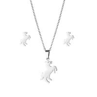Fashion Stainless Steel Jewelry Sets Stud Earring & necklace 304 Stainless Steel Horse 2 pieces & fashion jewelry & for woman silver color Length Approx 17.72 Inch Sold By Set