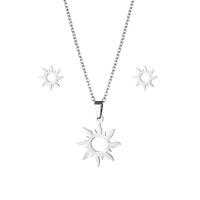 Fashion Stainless Steel Jewelry Sets, Stud Earring & necklace, 304 Stainless Steel, Sun, 2 pieces & fashion jewelry & for woman, silver color, Length:Approx 17.72 Inch, Sold By Set