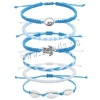 Fashion Create Wax Cord Bracelets, with Shell & Tibetan Style, handmade, three pieces & Unisex & adjustable, more colors for choice, Length:Approx 19-35 cm, Sold By Set
