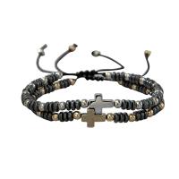 Bijoux bracelets de mode, Hématite, avec cordon de polyester, croix, Placage, unisexe & réglable, Longueur Environ 16-28 cm, Vendu par fixé