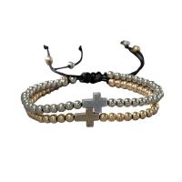 Fashion armbånd smykker, Hæmatit, med Terylene Cord, Kryds, forgyldt, Unisex & justerbar, Længde Ca. 16-28 cm, Solgt af sæt