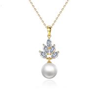 Cubic Zircon Micro Pave Brass Necklace with Plastic Pearl with 5cm extender chain plated micro pave cubic zirconia & for woman nickel lead & cadmium free Length 40 cm Sold By PC