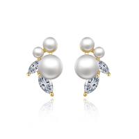 Cubic Zirconia Micro Pave Brass Earring with Plastic Pearl plated micro pave cubic zirconia & for woman nickel lead & cadmium free Sold By Pair