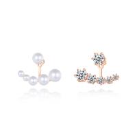 Cubic Zirconia Micro Pave Brass Earring, with Plastic Pearl, gold color plated, micro pave cubic zirconia & for woman, nickel, lead & cadmium free, 20.50x16.20mm, Sold By Pair