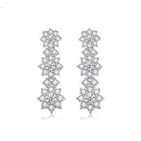 Cubic Zirconia Micro Pave Brass Earring, Flower, platinum color plated, micro pave cubic zirconia & for woman, nickel, lead & cadmium free, 8.30x24.30mm, Sold By Pair