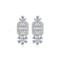 Cubic Zirconia Micro Pave Brass Earring, platinum color plated, micro pave cubic zirconia & for woman, nickel, lead & cadmium free, 8.90x22.90mm, Sold By Pair