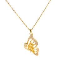 Cubic Zircon Micro Pave Brass Necklace Butterfly gold color plated micro pave cubic zirconia & for woman golden nickel lead & cadmium free Length Approx 45 cm Sold By PC