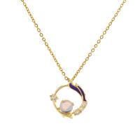 Cubic Zircon Micro Pave Brass Necklace, gold color plated, micro pave cubic zirconia & for woman & enamel, golden, nickel, lead & cadmium free, Length:Approx 45 cm, Sold By PC