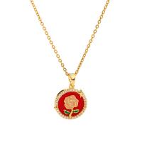 Cubic Zircon Micro Pave Brass Necklace, Rose, gold color plated, micro pave cubic zirconia & for woman & enamel, golden, nickel, lead & cadmium free, Length:Approx 45 cm, Sold By PC