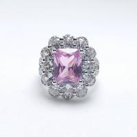 Crystal fingerring, Messing, med Krystal, Flower, platineret, justerbar & for kvinde & med rhinestone, Størrelse:6-8, Solgt af PC