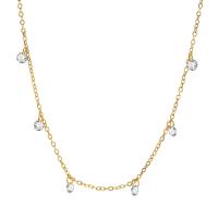 Stainless Steel Jewelry Necklace 304 Stainless Steel 18K gold plated oval chain & micro pave cubic zirconia & for woman Length Approx 16.5-18.5 Inch Sold By PC
