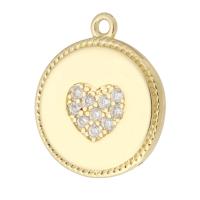 Cubic Zirconia Micro Pave Brass Pendant Round gold color plated fashion jewelry & DIY & micro pave cubic zirconia golden Sold By PC