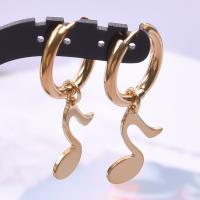 Huggie Hoop Drop Earring, 304 Stainless Steel, Music Note, Vacuum Ion Plating, for woman, golden, 5x15mm, Sold By Pair
