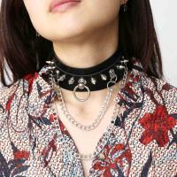 Fashion Choker Necklace, 304 Stainless Steel, with PU Leather, Length Adjustable & fashion jewelry & with rivet stud & for woman, more colors for choice, nickel, lead & cadmium free, 44mm, Length:Approx 42 cm, Sold By PC