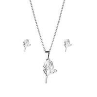 Fashion Stainless Steel Jewelry Sets, Stud Earring & necklace, 304 Stainless Steel, Rose, 2 pieces & fashion jewelry & for woman, silver color, Length:Approx 17.72 Inch, Sold By Set