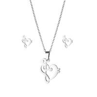 Fashion Stainless Steel Jewelry Sets, Stud Earring & necklace, 304 Stainless Steel, 2 pieces & fashion jewelry & for woman, silver color, Length:Approx 17.72 Inch, Sold By Set
