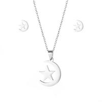 Fashion Stainless Steel Jewelry Sets Stud Earring & necklace 304 Stainless Steel Moon and Star 2 pieces & fashion jewelry & for woman silver color Length Approx 17.72 Inch Sold By Set