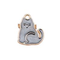 Tibetan Style Enamel Pendants, Cat, gold color plated, DIY, grey, nickel, lead & cadmium free, 17.40x14.50mm, Sold By PC
