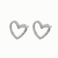 925 Sterling Silver Stud Earrings, Heart, for woman & hollow & frosted, 8.40x8mm, Sold By Pair