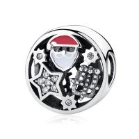 925 Sterling Silver European Beads, Santa Claus, polished, Christmas Design & DIY & with rhinestone & hollow, 11x12mm, Sold By PC