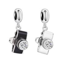 925 Sterling Silver European Pendant, Camera, polished, DIY & with rhinestone, more colors for choice, 6x24mm, Sold By PC