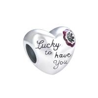 925 Sterling Silver European Bead Heart polished porcelain enamel & DIY & with letter pattern Sold By PC